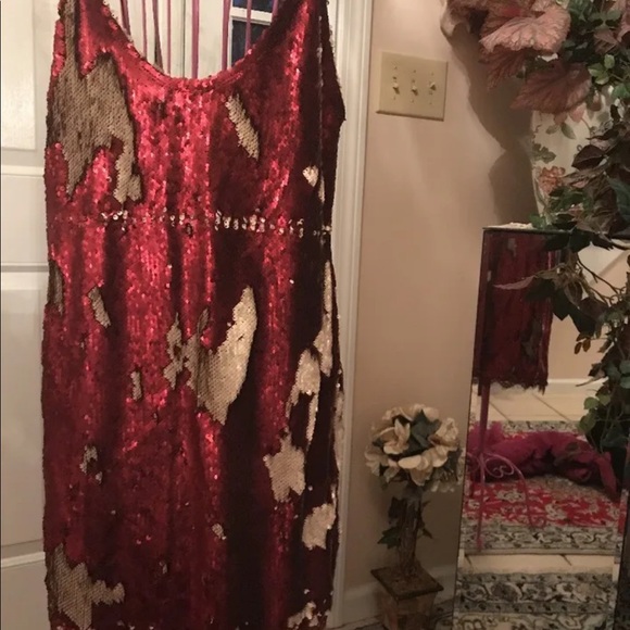seeing double sequin slip dress free people NWT FREE PEOPLE Seeing Double Reverse Sequin Slip Mini Dress S Gold White